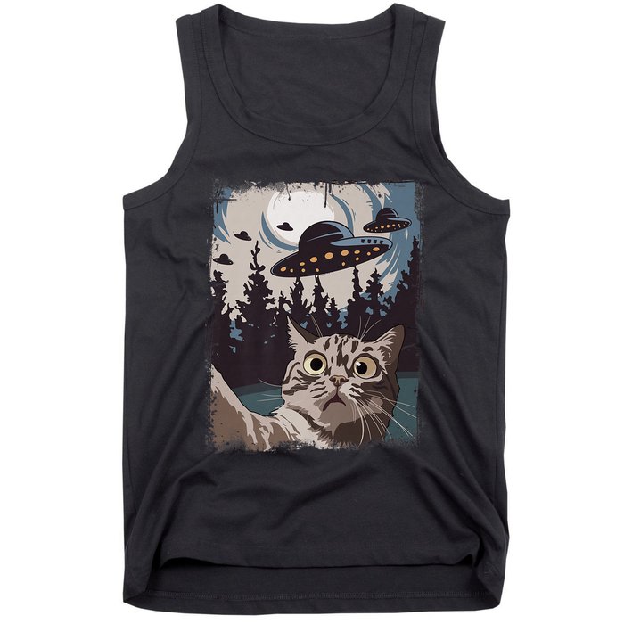 Cat Selfie With Ufo Alien Funny Cat Graphic Tank Top