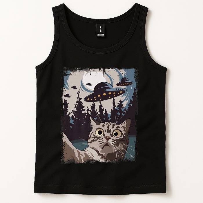 Cat Selfie With Ufo Alien Funny Cat Graphic Tank Top