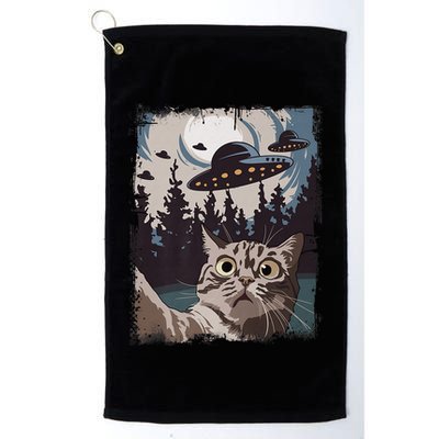 Cat Selfie With Ufo Alien Funny Cat Graphic Golf Towel