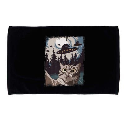 Cat Selfie With Ufo Alien Funny Cat Graphic Microfiber Hand Towel