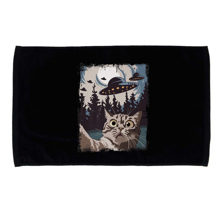 Cat Selfie With Ufo Alien Funny Cat Graphic Microfiber Hand Towel