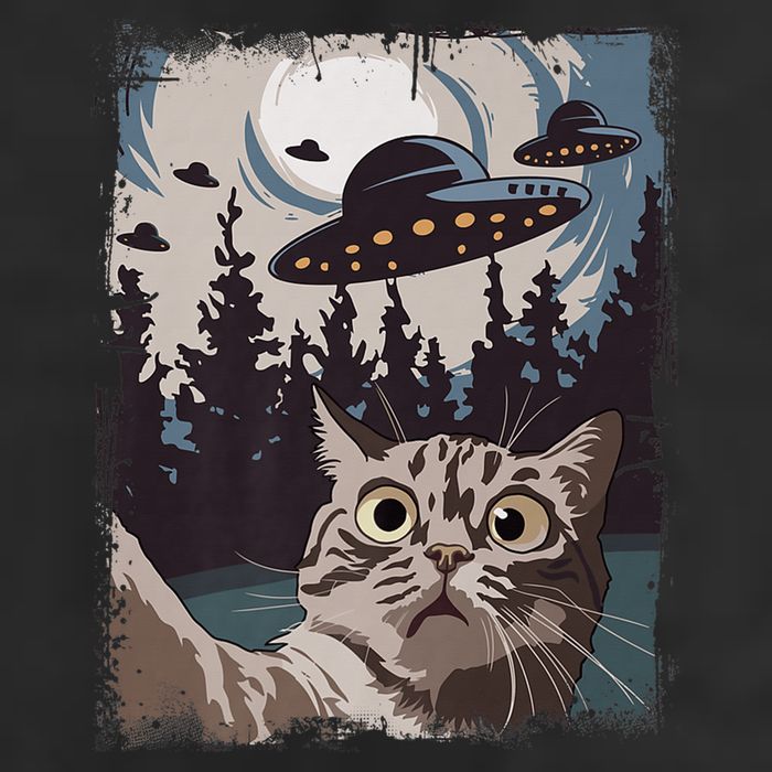 Cat Selfie With Ufo Alien Funny Cat Graphic Microfiber Hand Towel