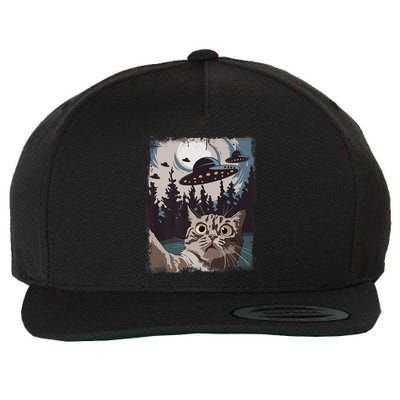 Cat Selfie With Ufo Alien Funny Cat Graphic Wool Snapback Cap