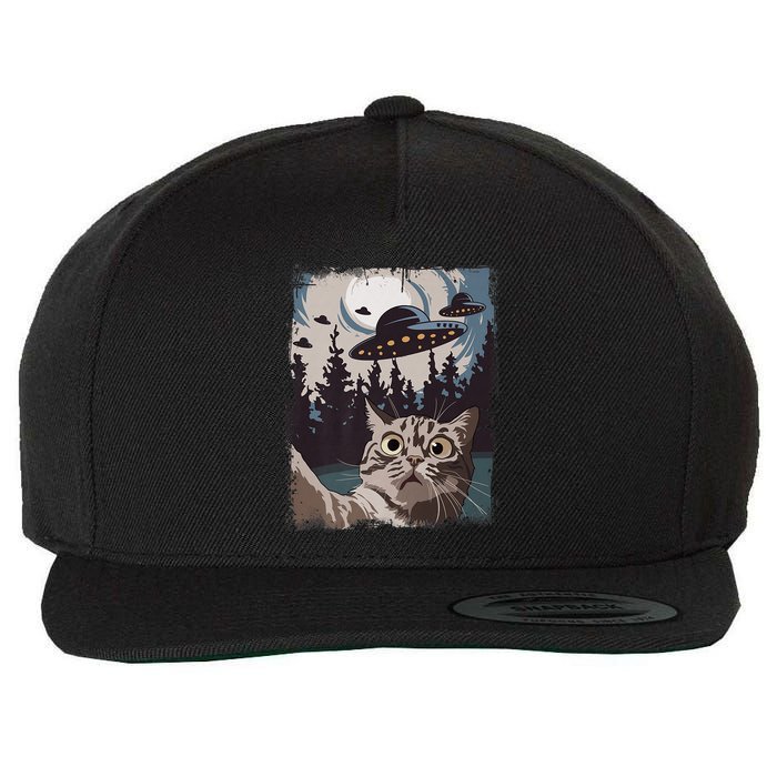Cat Selfie With Ufo Alien Funny Cat Graphic Wool Snapback Cap