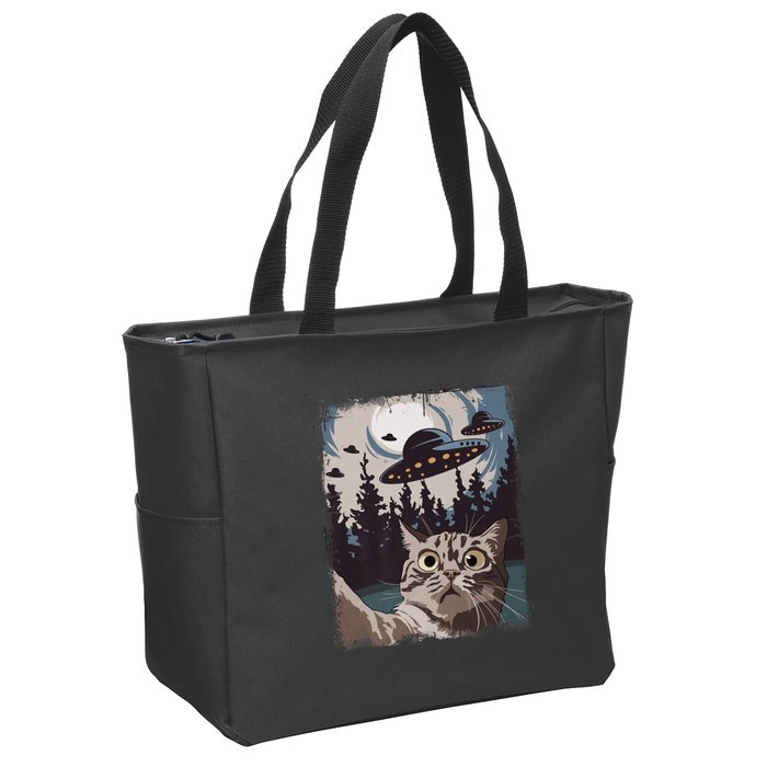 Cat Selfie With Ufo Alien Funny Cat Graphic Zip Tote Bag