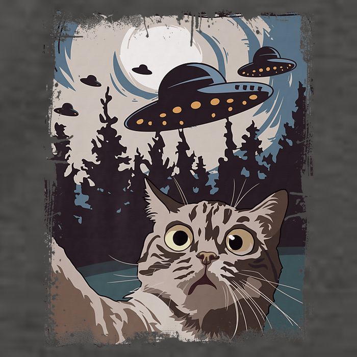 Cat Selfie With Ufo Alien Funny Cat Graphic Vector Backpack