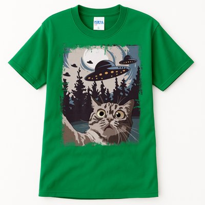 Cat Selfie With Ufo Alien Funny Cat Graphic Tall T-Shirt