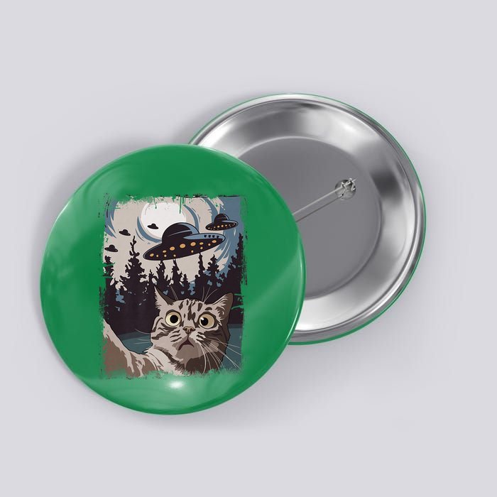 Cat Selfie With Ufo Alien Funny Cat Graphic Button