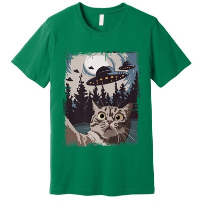 Cat Selfie With Ufo Alien Funny Cat Graphic Premium T-Shirt