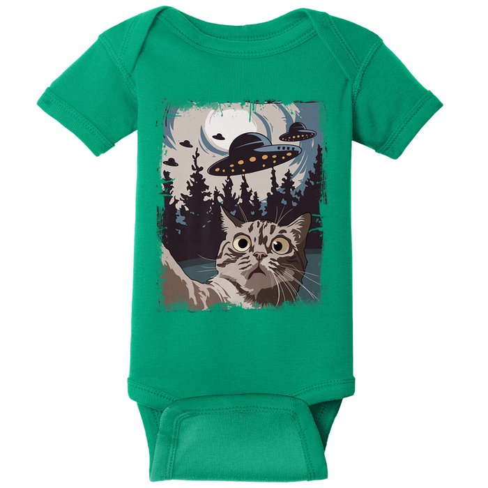 Cat Selfie With Ufo Alien Funny Cat Graphic Baby Bodysuit