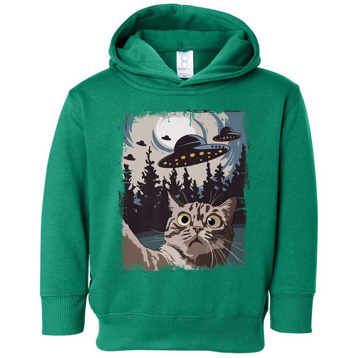 Cat Selfie With Ufo Alien Funny Cat Graphic Toddler Hoodie