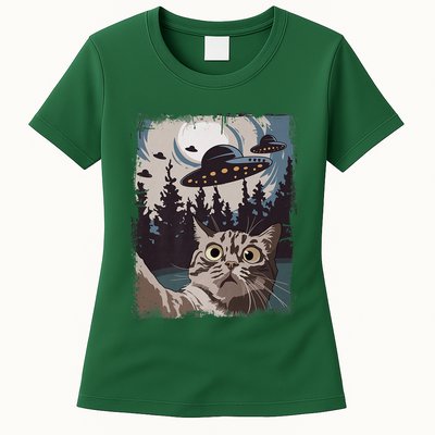 Cat Selfie With Ufo Alien Funny Cat Graphic Womens T-Shirt