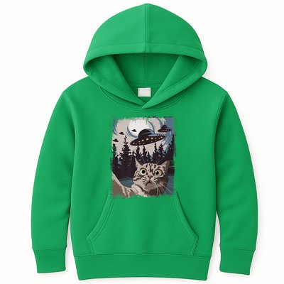 Cat Selfie With Ufo Alien Funny Cat Graphic Kids Hoodie