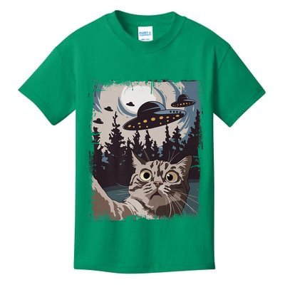 Cat Selfie With Ufo Alien Funny Cat Graphic Kids T-Shirt
