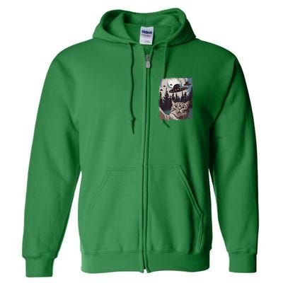 Cat Selfie With Ufo Alien Funny Cat Graphic Full Zip Hoodie