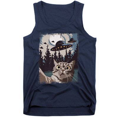 Cat Selfie With Ufo Alien Funny Cat Graphic Tank Top