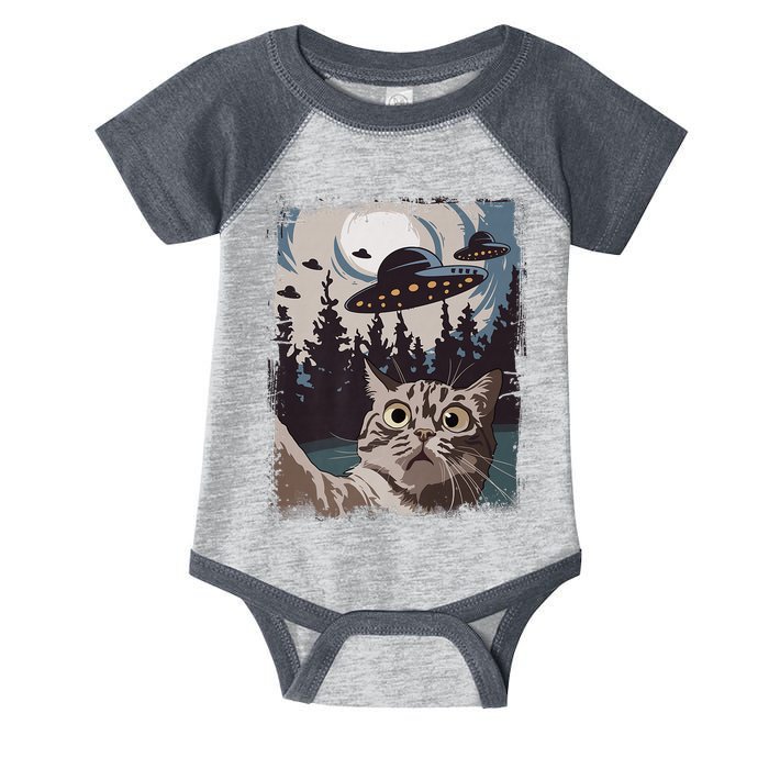 Cat Selfie With Ufo Alien Funny Cat Graphic Infant Baby Jersey Bodysuit