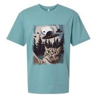 Cat Selfie With Ufo Alien Funny Cat Graphic Sueded Cloud Jersey T-Shirt
