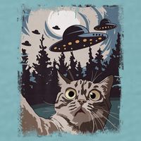 Cat Selfie With Ufo Alien Funny Cat Graphic Sueded Cloud Jersey T-Shirt