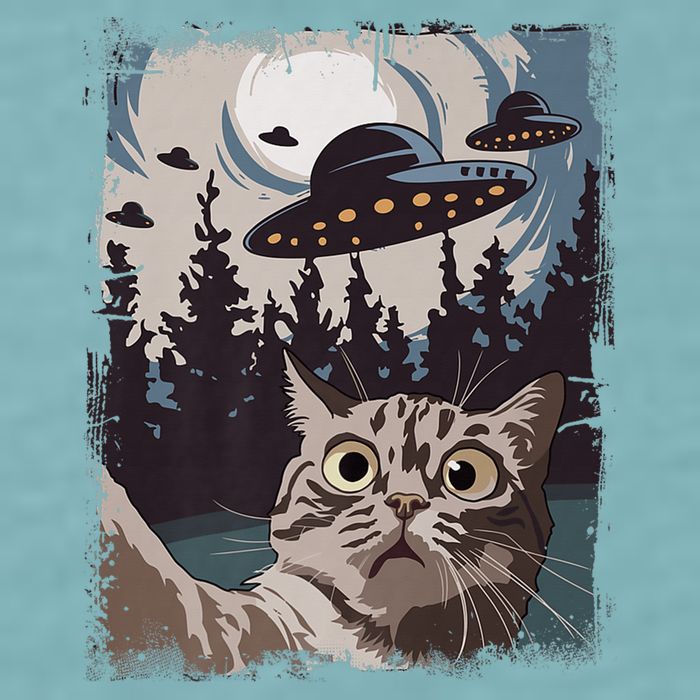 Cat Selfie With Ufo Alien Funny Cat Graphic Sueded Cloud Jersey T-Shirt