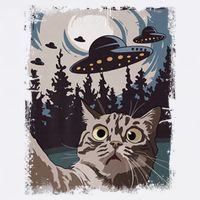 Cat Selfie With Ufo Alien Funny Cat Graphic Garment-Dyed Sweatshirt