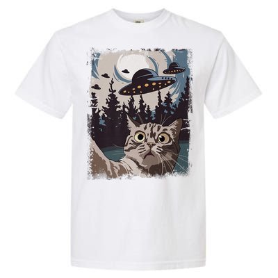 Cat Selfie With Ufo Alien Funny Cat Graphic Garment-Dyed Heavyweight T-Shirt