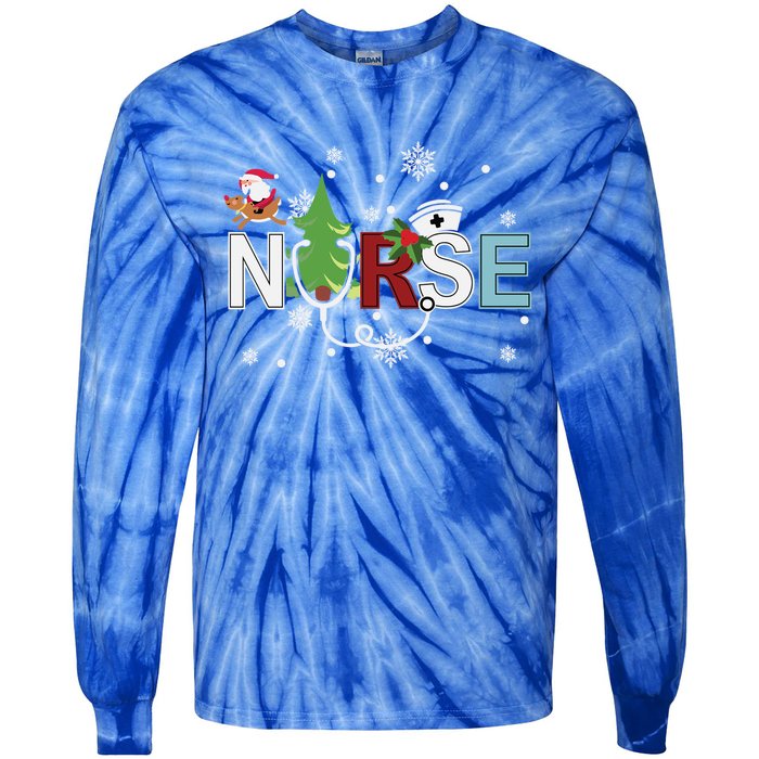 Christmas Stethoscope Xmas Tree Merry Christmas Nurse Gift Tie-Dye Long Sleeve Shirt