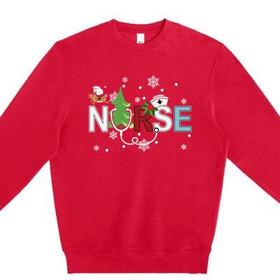 Christmas Stethoscope Xmas Tree Merry Christmas Nurse Gift Premium Crewneck Sweatshirt