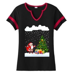 Christmas Snowfall Xmas Tree Festive Snowflakes Santa Claus Funny Gift Ladies Halftime Notch Neck Tee