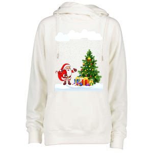 Christmas Snowfall Xmas Tree Festive Snowflakes Santa Claus Funny Gift Womens Funnel Neck Pullover Hood