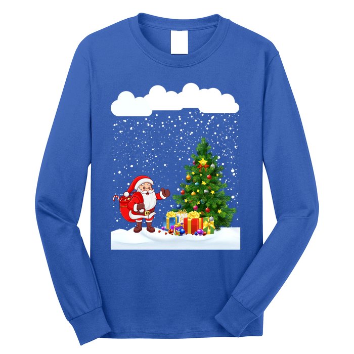 Christmas Snowfall Xmas Tree Festive Snowflakes Santa Claus Funny Gift Long Sleeve Shirt