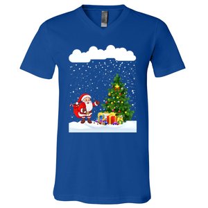 Christmas Snowfall Xmas Tree Festive Snowflakes Santa Claus Funny Gift V-Neck T-Shirt