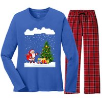 Christmas Snowfall Xmas Tree Festive Snowflakes Santa Claus Funny Gift Women's Long Sleeve Flannel Pajama Set 