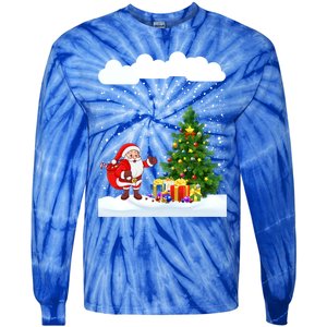 Christmas Snowfall Xmas Tree Festive Snowflakes Santa Claus Funny Gift Tie-Dye Long Sleeve Shirt