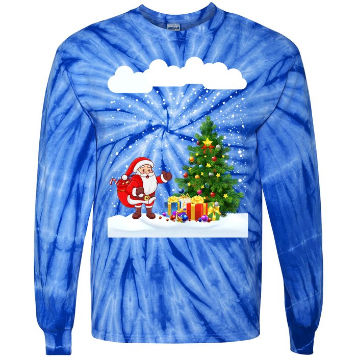 Christmas Snowfall Xmas Tree Festive Snowflakes Santa Claus Funny Gift Tie-Dye Long Sleeve Shirt