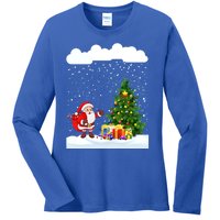 Christmas Snowfall Xmas Tree Festive Snowflakes Santa Claus Funny Gift Ladies Long Sleeve Shirt