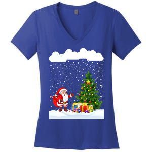 Christmas Snowfall Xmas Tree Festive Snowflakes Santa Claus Funny Gift Women's V-Neck T-Shirt