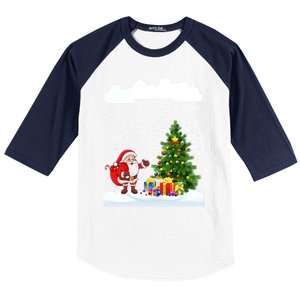 Christmas Snowfall Xmas Tree Festive Snowflakes Santa Claus Funny Gift Baseball Sleeve Shirt