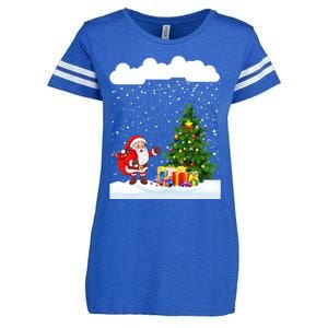 Christmas Snowfall Xmas Tree Festive Snowflakes Santa Claus Funny Gift Enza Ladies Jersey Football T-Shirt