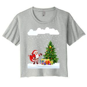 Christmas Snowfall Xmas Tree Festive Snowflakes Santa Claus Funny Gift Women's Crop Top Tee