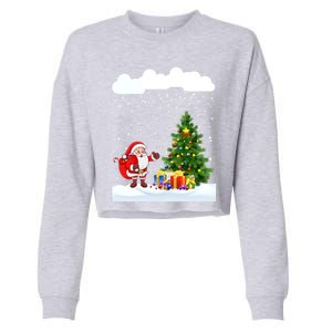 Christmas Snowfall Xmas Tree Festive Snowflakes Santa Claus Funny Gift Cropped Pullover Crew