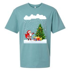 Christmas Snowfall Xmas Tree Festive Snowflakes Santa Claus Funny Gift Sueded Cloud Jersey T-Shirt