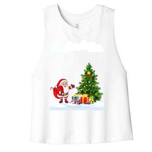 Christmas Snowfall Xmas Tree Festive Snowflakes Santa Claus Funny Gift Women's Racerback Cropped Tank