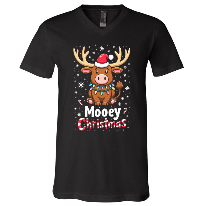 Christmas Santa Xmas Gift Merry Christmas Highland Cow Mooey V-Neck T-Shirt