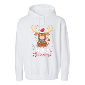 Christmas Santa Xmas Gift Merry Christmas Highland Cow Mooey Garment-Dyed Fleece Hoodie