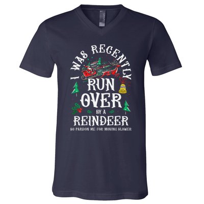 Christmas Sleigh Xmas I Was Recently Runover By Reindeer V-Neck T-Shirt