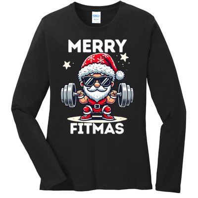 Christmas Santa Xmas Fitness Ugly Christmas Merry Fitmas Ladies Long Sleeve Shirt