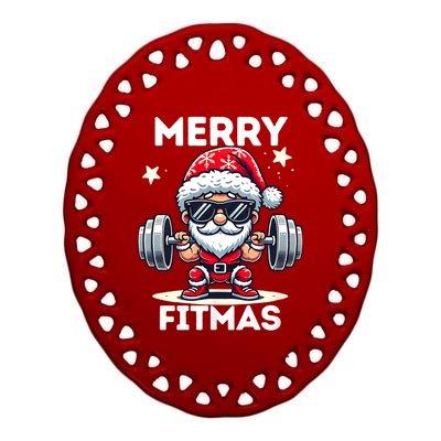 Christmas Santa Xmas Fitness Ugly Christmas Merry Fitmas Ceramic Oval Ornament