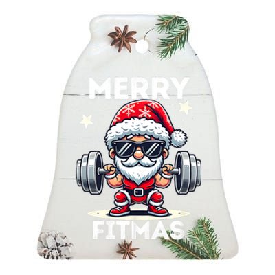 Christmas Santa Xmas Fitness Ugly Christmas Merry Fitmas Ceramic Bell Ornament