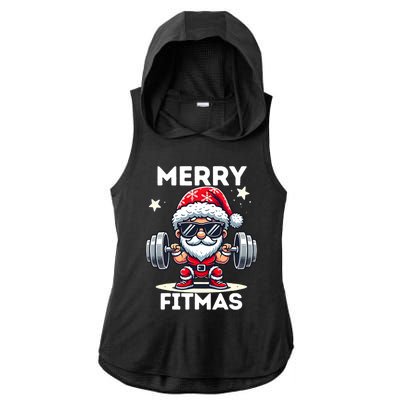 Christmas Santa Xmas Fitness Ugly Christmas Merry Fitmas Ladies PosiCharge Tri-Blend Wicking Draft Hoodie Tank